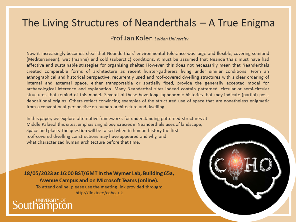 CAHO_uk's tweet photo. Coming up next on the CAHO Seminar series, we have a talk by Prof Jan Kolen from Leiden University! Please find the abstract and title in the image below. Tune in on 18/05/2023 at 16:00 BST to watch using our https://t.co/thydDhuQtK (below and in bio)!👣🛖🏡 https://t.co/J1UFerStOU
