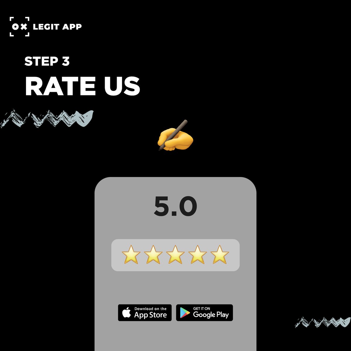 We have a SUPPORTER THANKSGIVING campaign now. To show our love, we’ve got something great for you!  🎉❤️ 

1️⃣ Follow our IG @legitapp_official ✅ 

2️⃣ Join our Discord [LEGIT APP WORLD] ✅ 

3️⃣ Rate our app ⭐️⭐️⭐️⭐️⭐️

4️⃣ Fill in and submit the form
forms.gle/uMJDZKCAoSbeWf…