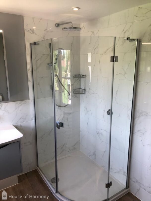 Beautiful bathroom designed and installed to transform this bathroom from a bath to a shower.  Utopia Lustre furniture in powder grey. #bathroom #newbathroom #bathroomgoals #bathroominspo #bathroominspiration #bathroomtiles #marbletiles #shower

house-of-harmony.co.uk/project/bathro…