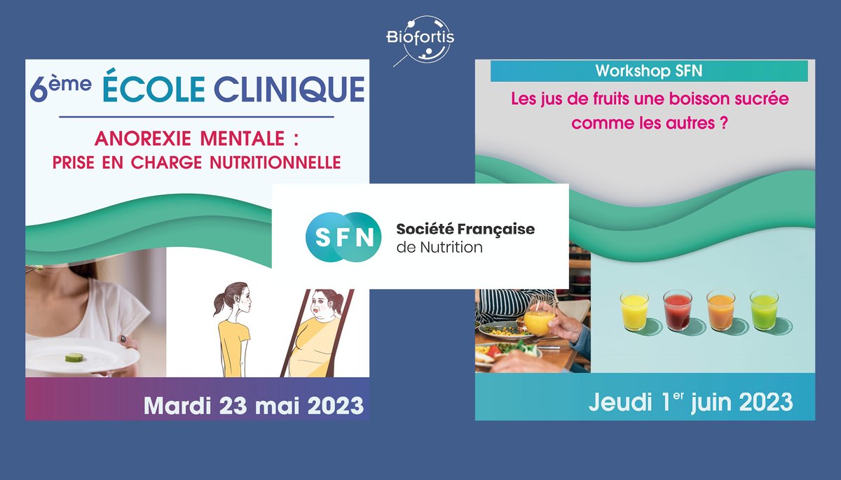 [WEBINAR]

La <a href="/SFNutrition_Fr/">@SFNutrition_Fr</a> revient avec l’organisation de deux webinars :

🔸 Sa 6ème École Clinique : app.livestorm.co/biofortis/6eme…

🔸 Un workshop en partenariat avec <a href="/lesjusdefruits/">Unijus</a> : app.livestorm.co/biofortis/work…

#webinar #sfn #nutrition #anorexie #sucre #santé #boisson #jus