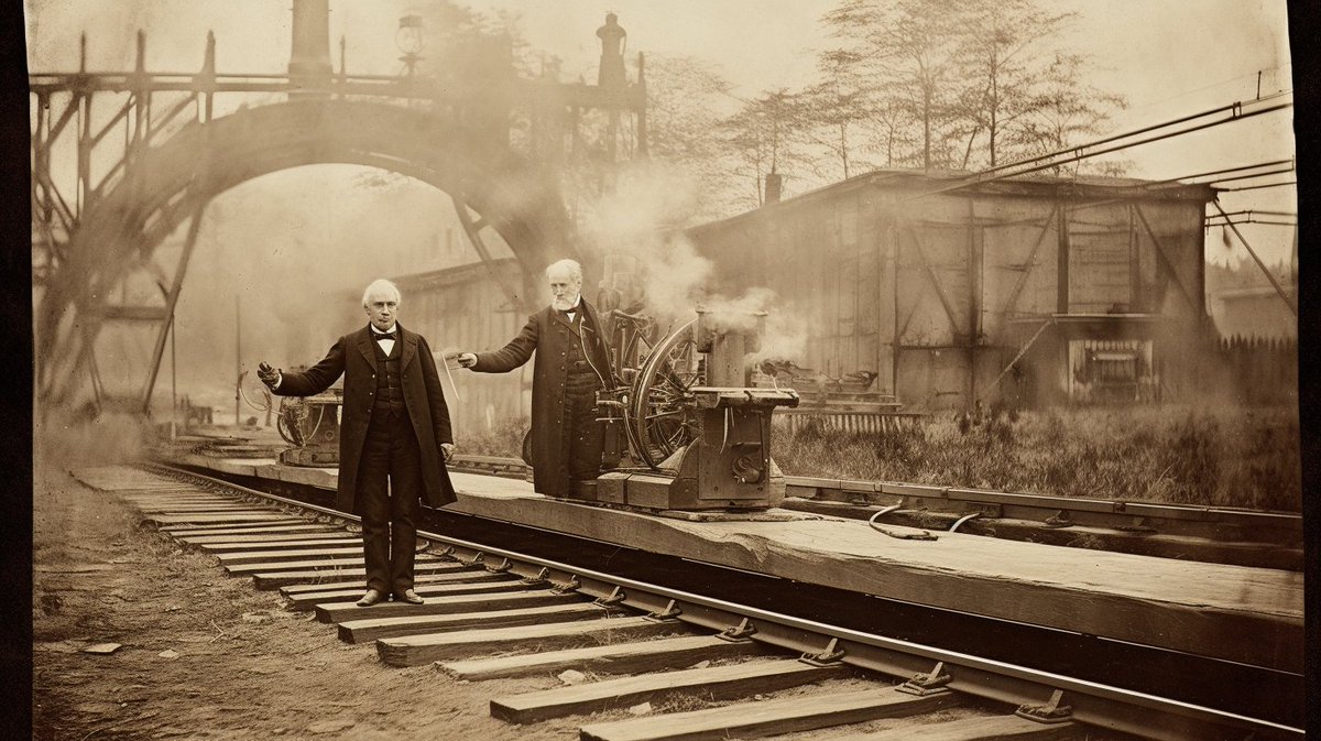 Today in 1880: Thomas Edison performed a test run of his electric railway in Menlo Park, New Jersey. It was a small-scale, experimental setup, but it represented a big leap forward in transportation technology. #history #transportation #electrictrains