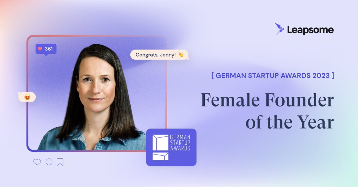 We’re excited to announce that our very own Jenny von Podewils was awarded Female Founder of the Year at the German Startup Awards 2023🤩

This award is a testament to her dedication, hard work, and impact on the German startup ecosystem. Congratulations Jenny🥂💜#gsa #gsawards
