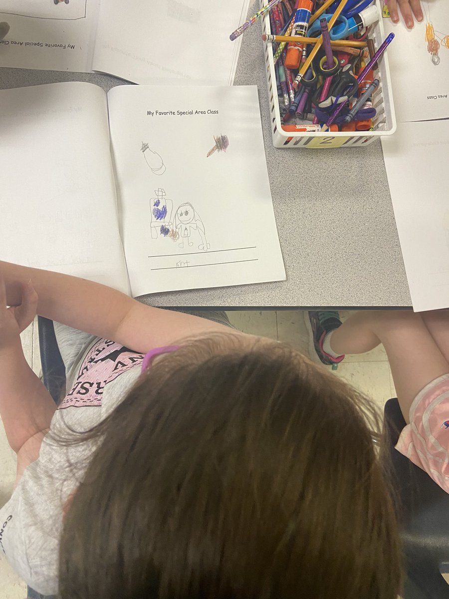 Mrs_KThompson's tweet photo. Working on our K5 memory books! We have a lot of kids who loved specials with @AG_PhysEd &amp; @OldPointeArt! 🏀🎨 @OldPointeElem https://t.co/YK2A9VigGI