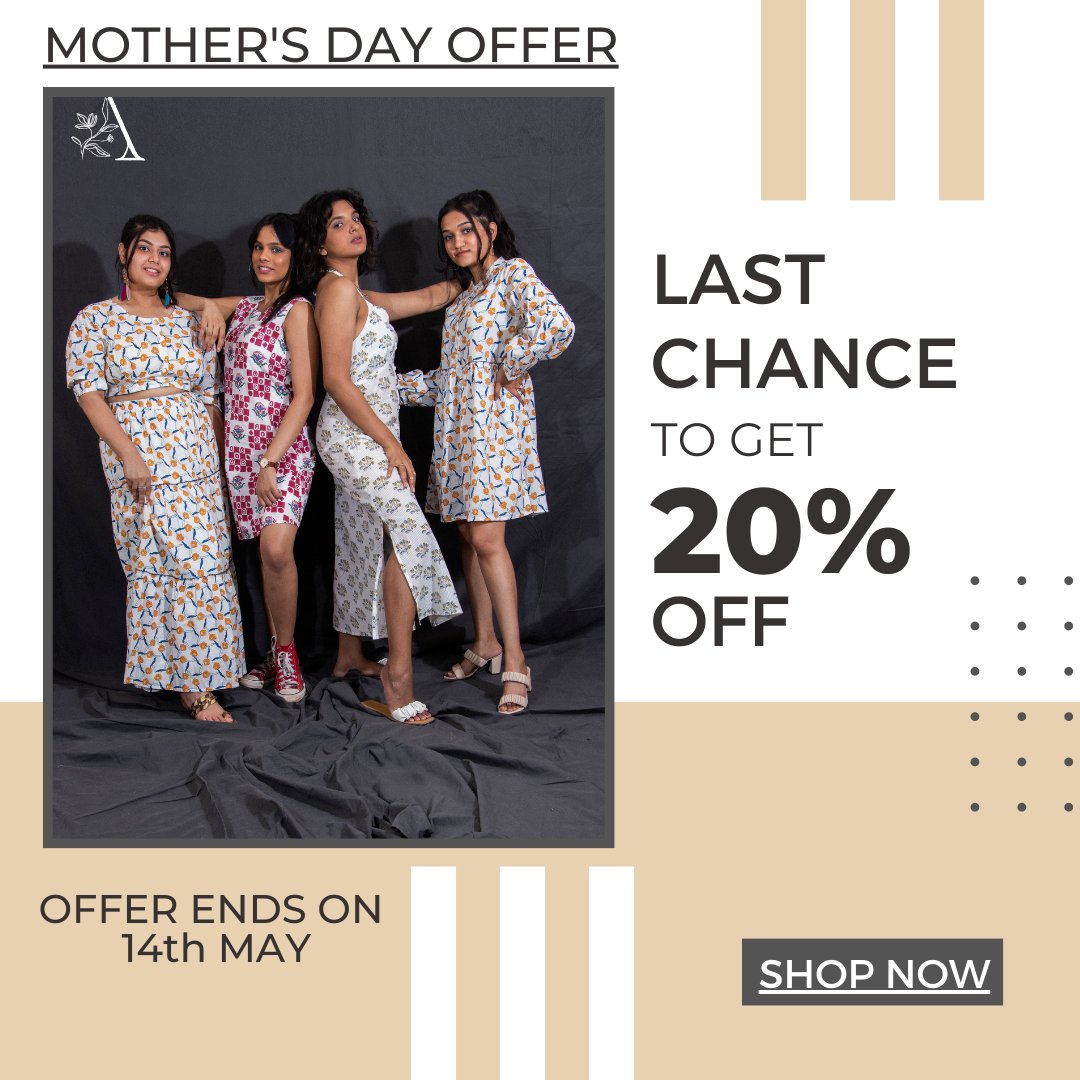 AnekhDesigns's tweet photo. A Special Offer for all the Mother's Out There!👑💕
Shop Fast to avail the Offer!✨
.
#anekh #anekhdesigns #anekhandicraft #madeinindia #handicraft #india #handblockprint #handblock #handmade #artisans #summer #love #mothersday #mom #gift #shopsmall #happy #family #beauty #style https://t.co/mdiLBBm2Es