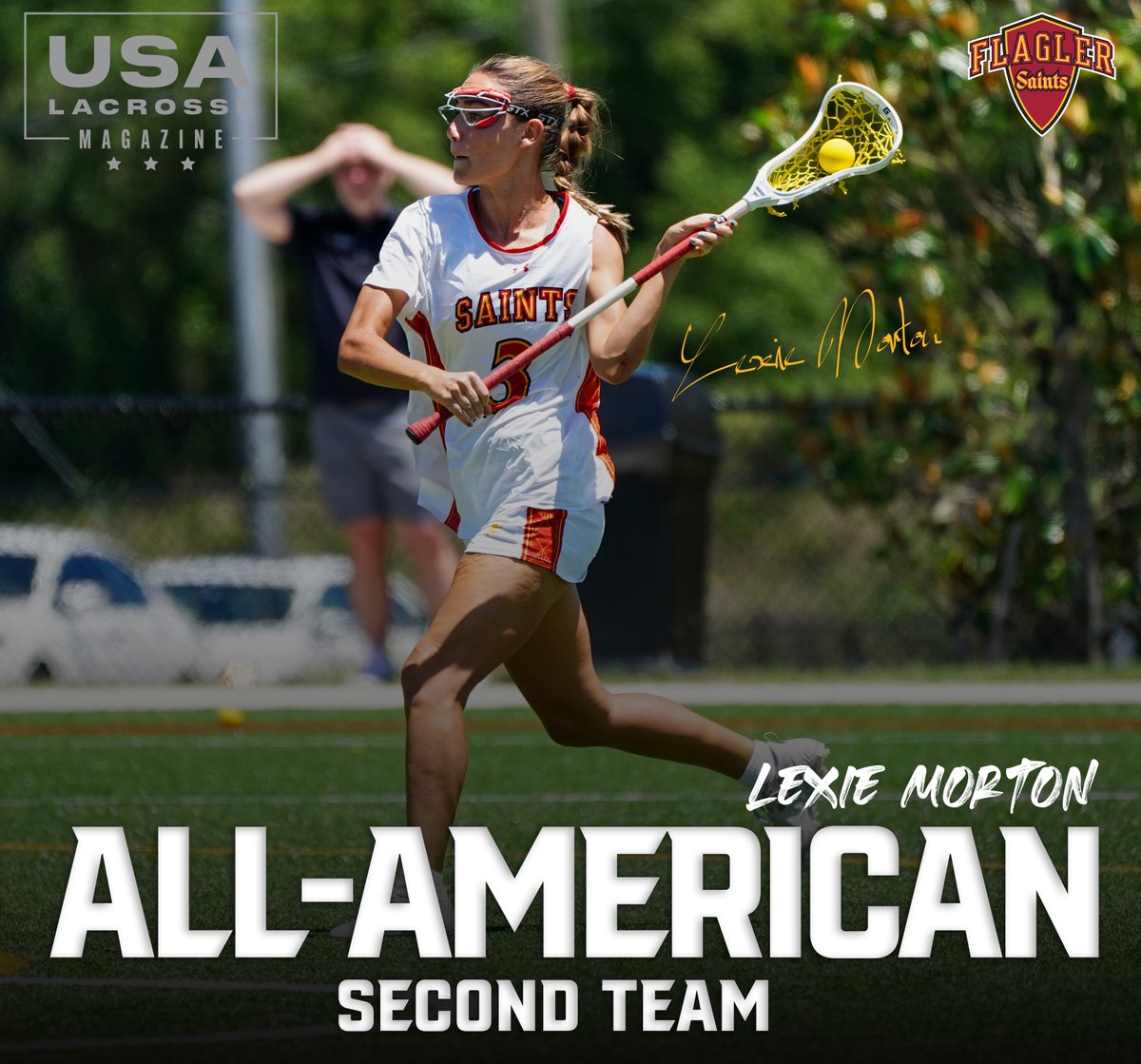FlaglerSports's tweet photo. ⭐️ ALL-AMERICAN⭐

Lexie Morton was named to the USA Lacrosse Magazine All-American second team🔥

Morton is the first Flagler and Gulf South Conference player to earn All-America honors‼️🏆

📰https://t.co/LpSxmqDYhV

#GoSaints https://t.co/xbtCIfoR9P