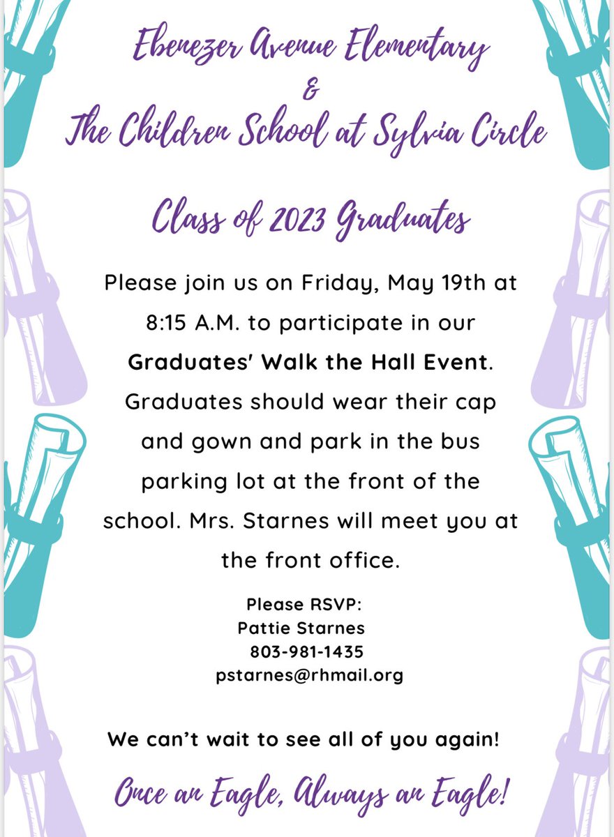 ATTN Seniors: please see the attached invitation for the “Graduates’ Walk the Hall Event” at Ebenezer Avenue Elementary on Friday, May 19th at 8:15am. <a href="/NHS_Trojans/">Northwestern HS</a>
