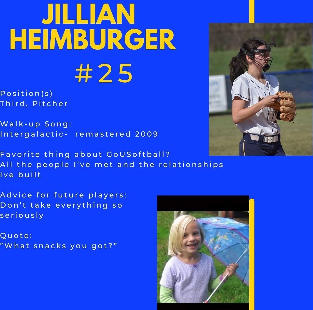 Tonight is Senior Night so get ready for a day of Senior Spotlights!

First we have Jillian Heimberger. Jillian will be playing softball at Lackawanna next year.

Congratulations Jillian! 🤘🥎🔥