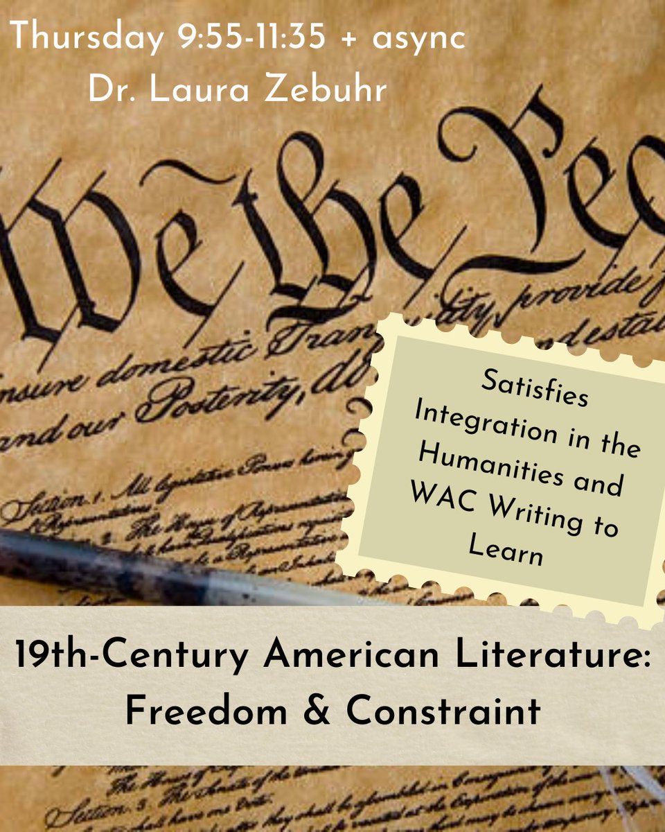 StThomasEnglish's tweet photo. Looking for more courses to add to your fall semester? 

Add 19th-Century American Literature: Freedom &amp; Constraint to your fall plans! https://t.co/QYnipB88Pp