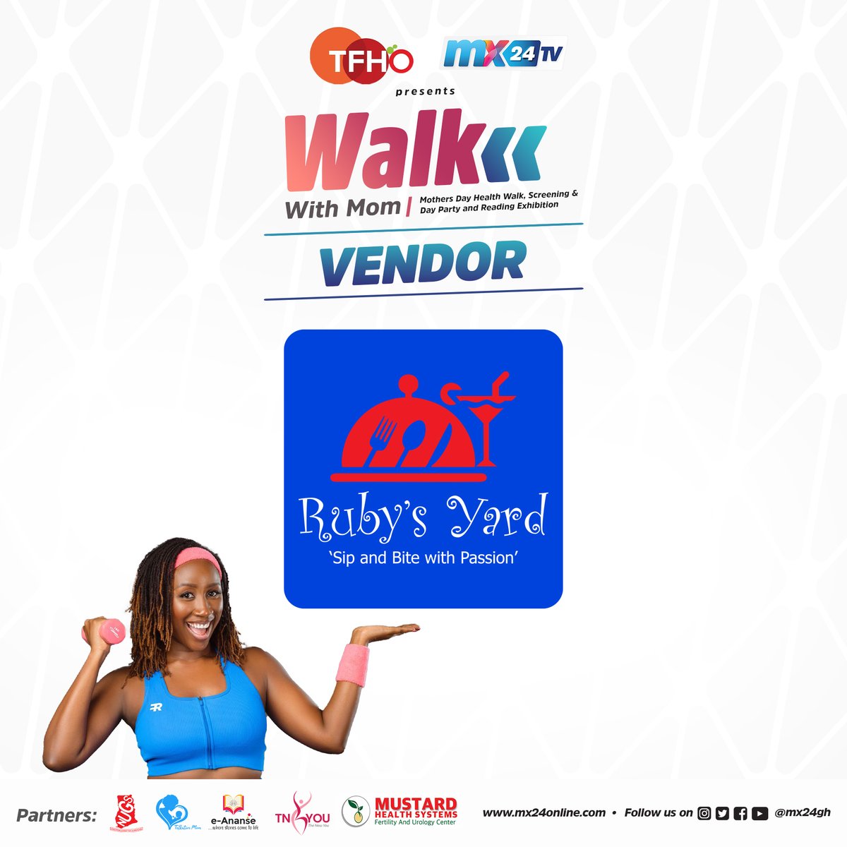 mx24gh's tweet photo. We’re excited to announce Ruby's Yard as a vendor for #WalkwithMom. They’ll be selling milkshakes, smoothies, pork chops, chicken wings and more.
#mx24gh #funfearlessfactual #TFHO #MothersDaywithMX24 https://t.co/nuIHrmBiQW