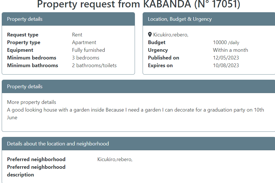 HouseInRwanda's tweet photo. Property Request from KABANDA (N° 17051)

- Budget: 100,000 per day.
- Request type: Rent
- Property type: Apartment
- Minimum bedrooms: 3 bedrooms
- Location: Kicukiro, Rebero.

To submit your property, use the following link: https://t.co/AaPYlwMNOv

#PropertyRequest #Graduation #Party