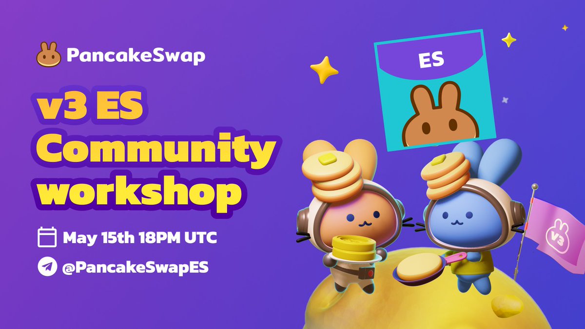 1/2 🚀Interested in learning about PancakeSwap v3 in your language?
🤓Join our new Community Workshop on Telegram

📚This time, we will visit local communities! 
🌎Round 1 - Spanish &amp; Portuguese

🗓️May 15th
📍ES 18:00 UTC t.me/PancakeSwapES