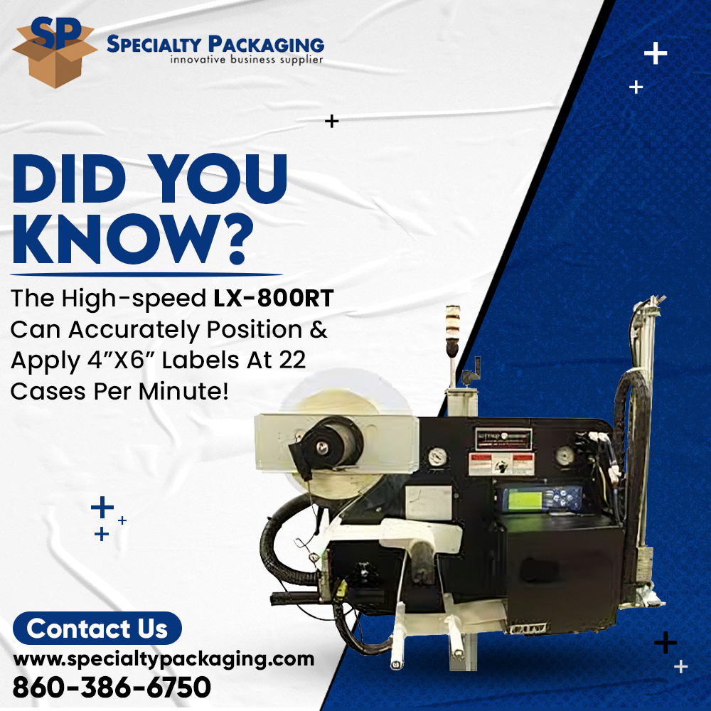 SpecialtyPkg's tweet image. The LX-800RT print-and-apply label application system is specifically engineered for single tamp and random box height labeling usage. 

Contact Us 
specialtypackaging.com
860-386-6750

#specialtypackaging #labelingsystem
