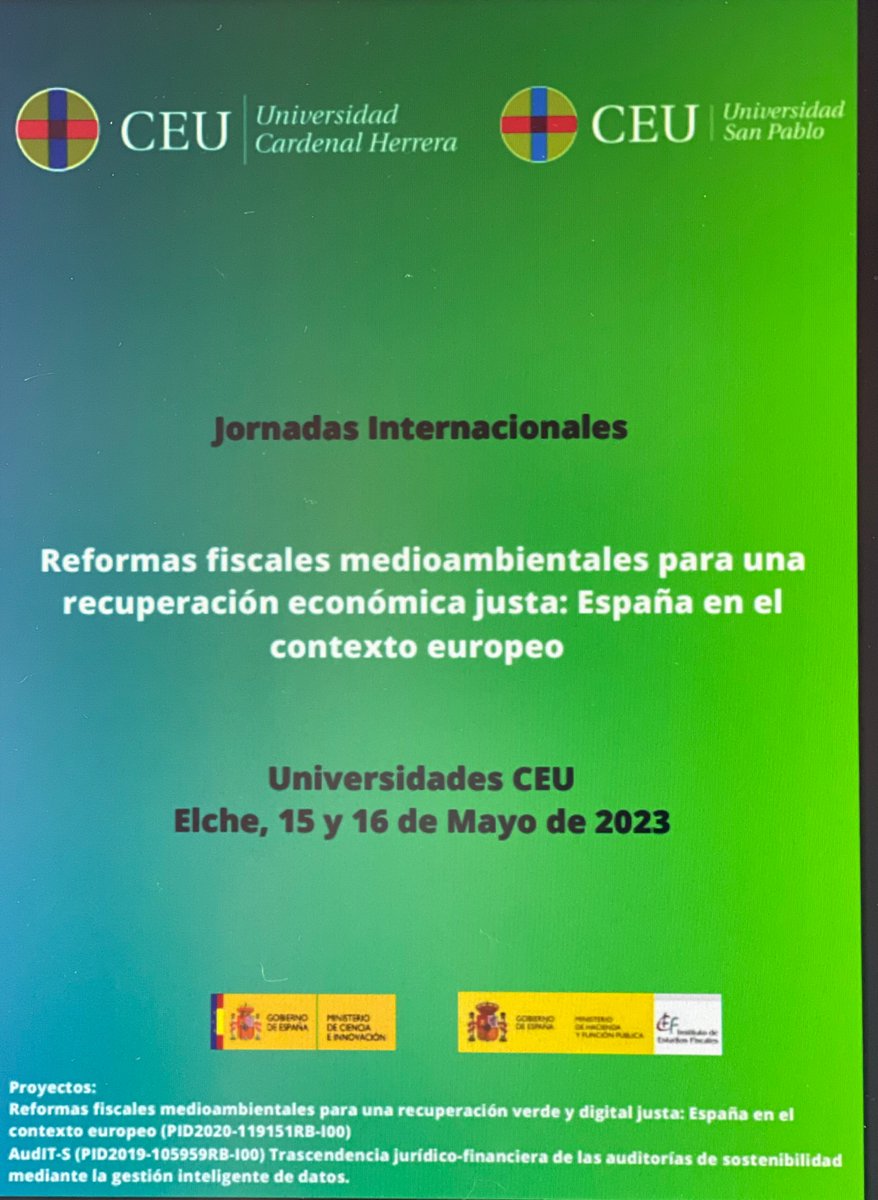 Os invitamos a participar en las Jornadas sobre reformas fiscales medioambientales que se celebrarán a partir del lunes en #Elche, dirigidas a alumnos pero también a cualquier interesado en estos temas.  Para detalles y más información: uchceu.es/actividades/20…
