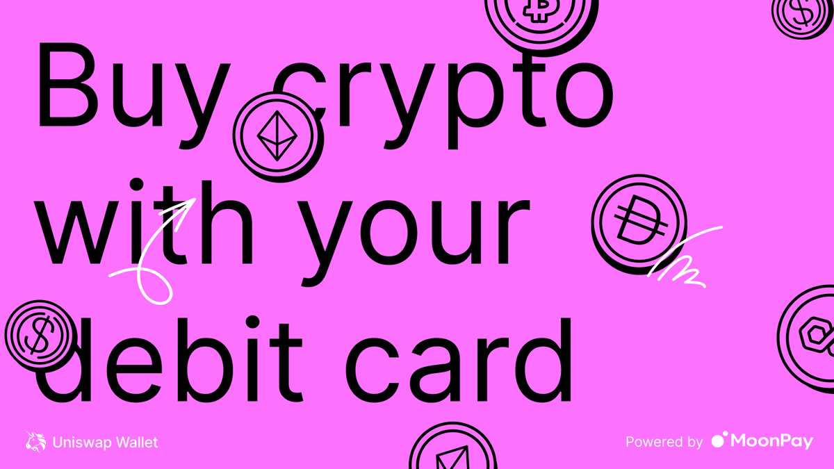 Uniswap's tweet photo. Go direct to DeFi in the Uniswap wallet 💸

Buy crypto with your debit card with @moonpay and start swapping in minutes 🌝
https://t.co/7qLXEwFOnY https://t.co/yjjcSE2UMb