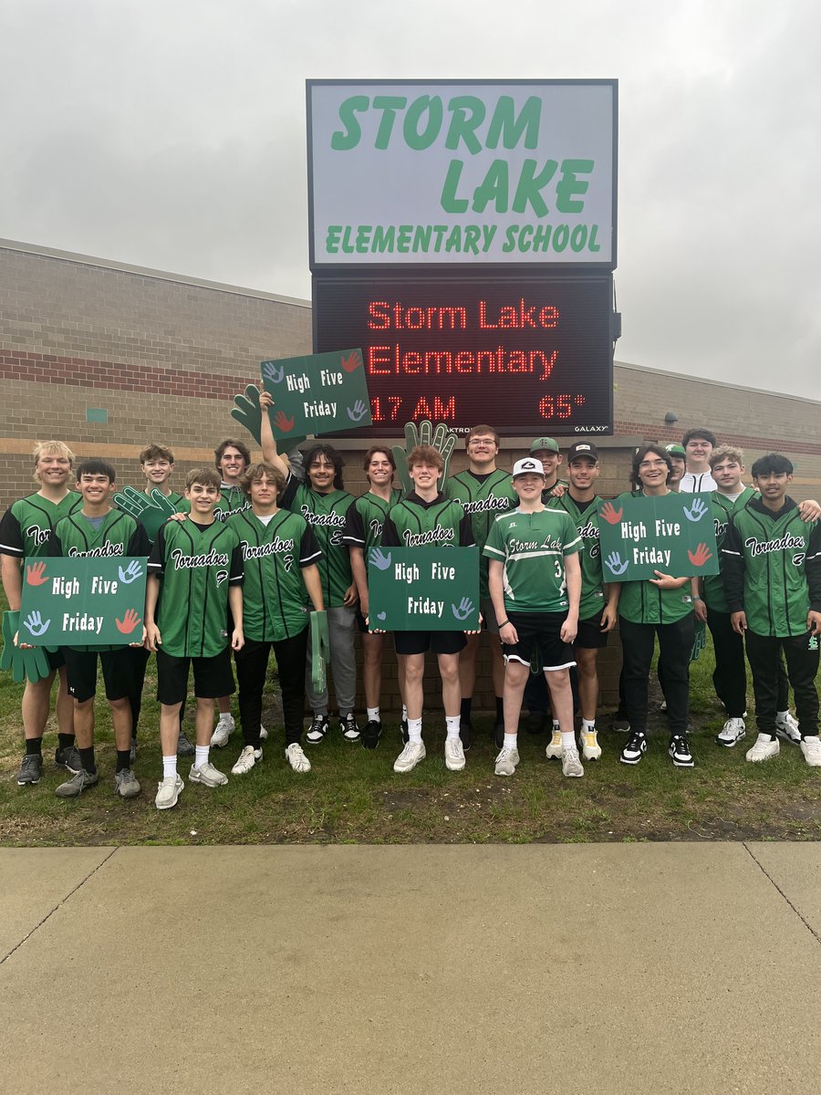 Thank you to Coach Knapp and the high school baseball team for helping with today's High Five Friday at SLES! The kids love being greeted by high school celebrities!!