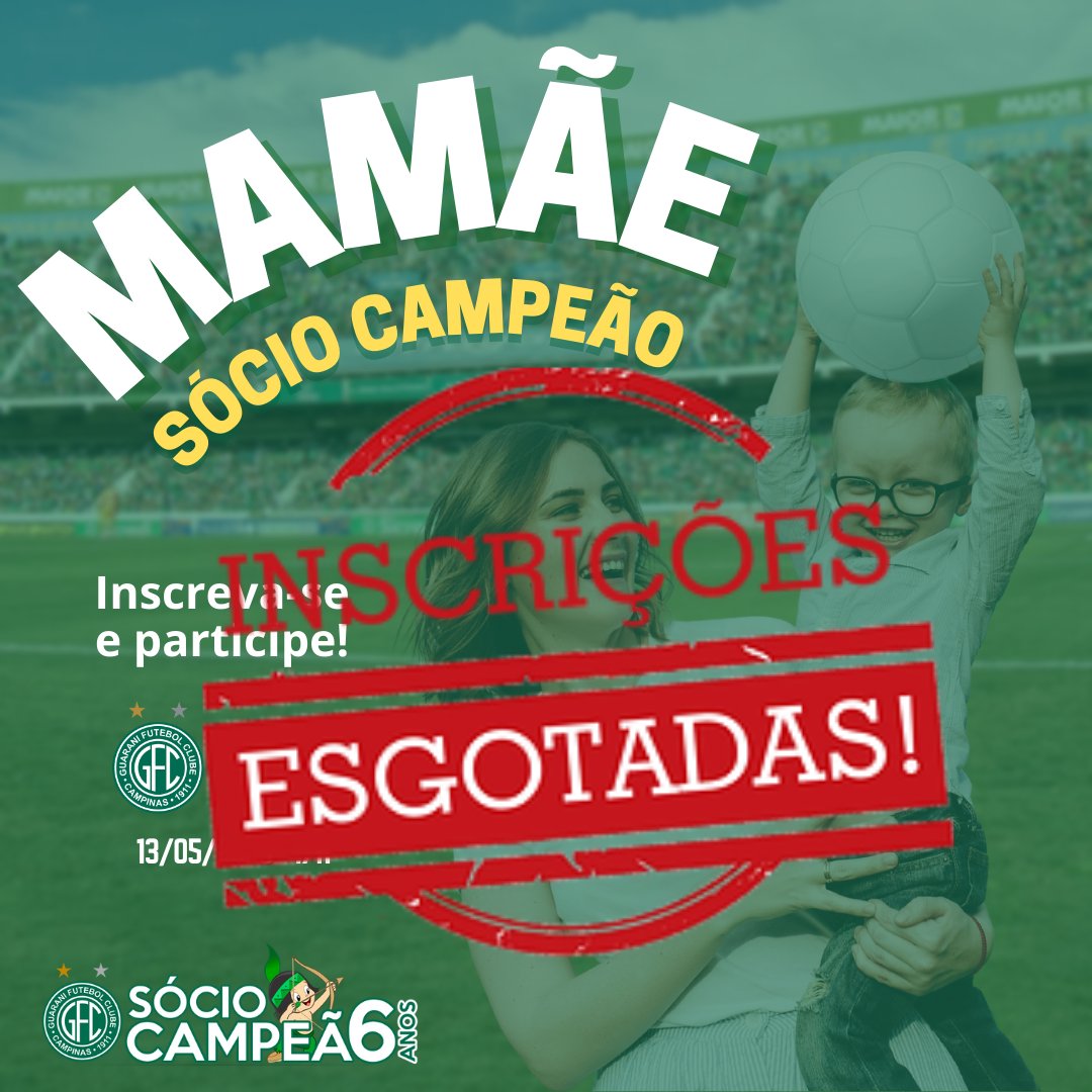 sociocampeaogfc's tweet photo. VAGAS ESGOTADAS!

#sociocampeao #guaranifutebolclube #brincodeouro #campinas #campeao #campeaobrasileiro #bugrino #bugrina #hsg #avantemeubugre #hojeesempreguarani #programasociotorcedor #gfc https://t.co/qNnsqrpsF7
