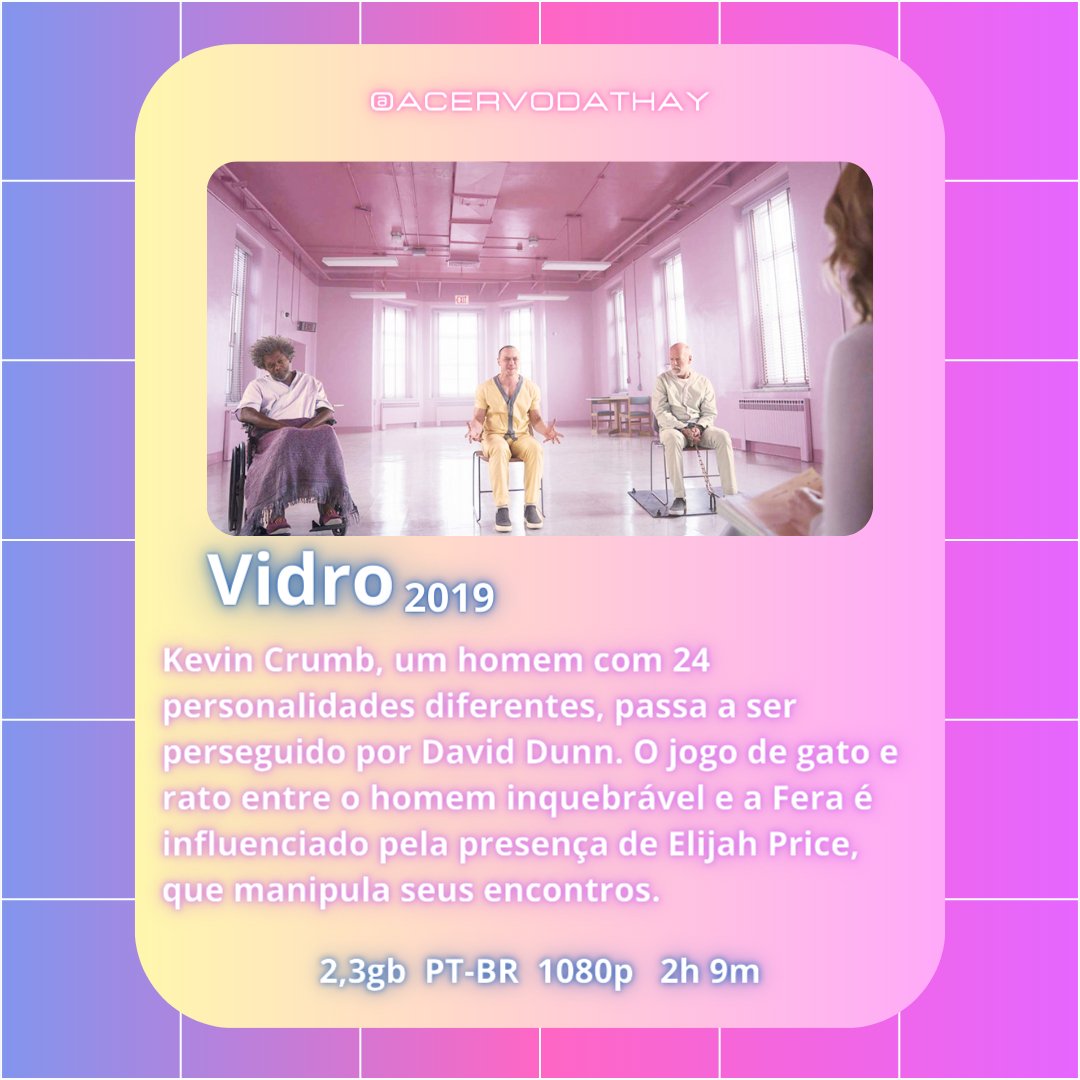 AcervodaThay's tweet photo. ▹ Vidro (2019) ◃
▸ Diretor: M. Night Shyamalan
⇢ link: https://t.co/Xk9TzOhfXU
[@AcervodaThay] 
┇ Vidro Drive ┇ Vidro ┇Vidro Google Drive ┇ Filmes Drive ┇ https://t.co/AruAnUK32u