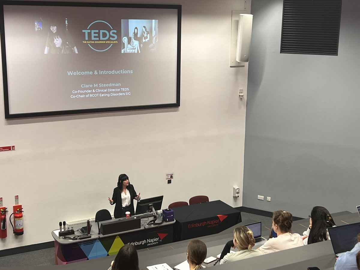 MacleanFiona's tweet photo. A warm welcome to @ed_specialists introducing the design, delivery &amp; evaluation of a new online service connected to eating disorders &amp; the role of occupational therapy with our year 2 @OTEdinNapier1 MSc learners.

A huge thank you, Clare!

#innovation
#sharedlearning https://t.co/vwUjMaPiCC