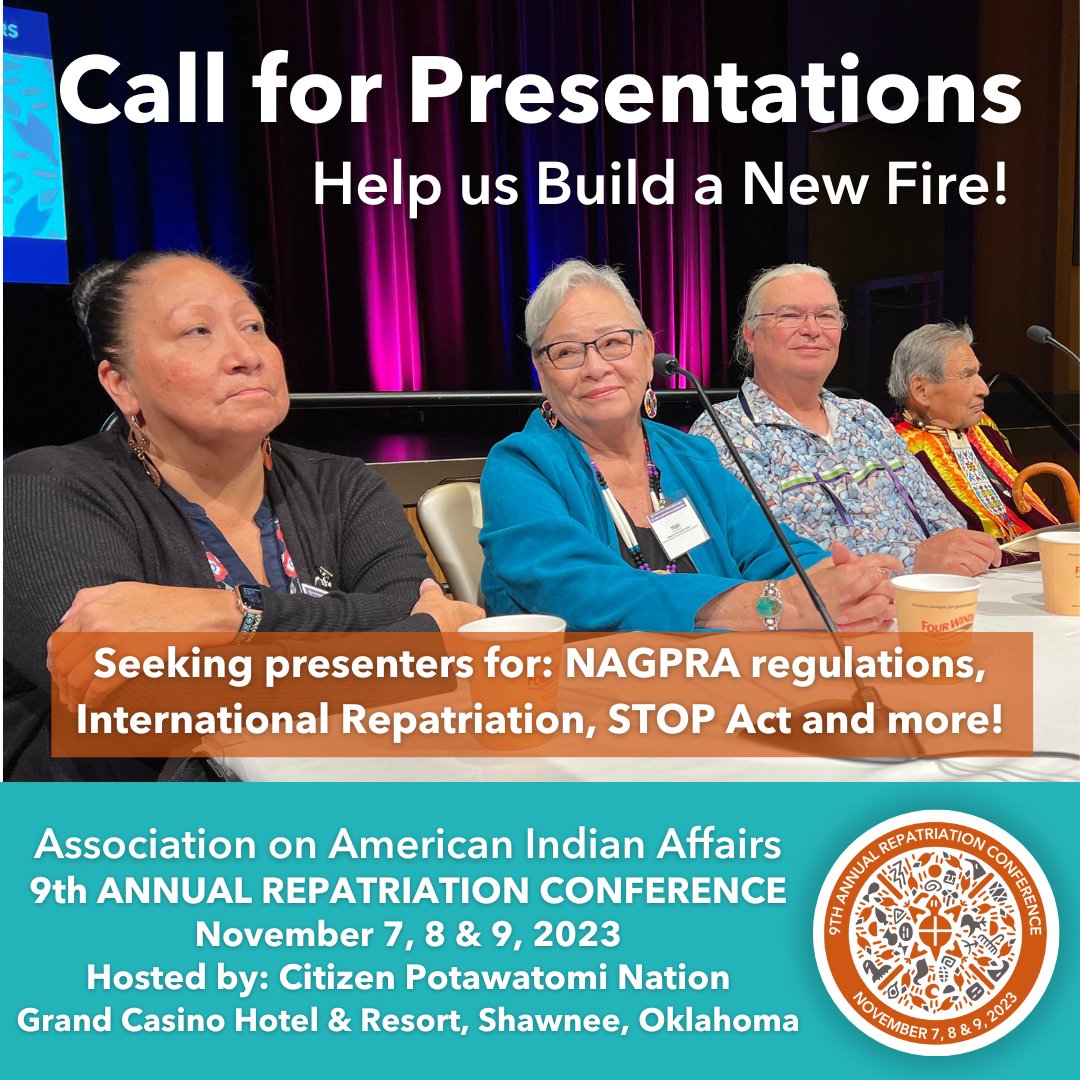 Be a part of the #Repatriation Movement to return #EverythingBack! Submit a presentation proposal and share your expertise on #NAGPRA, #InternationalRepatriation and the #STOPAct. 

LEARN MORE: bit.ly/3MjAc0c
DEADLINE: June 16, 2023 at 5 p.m. ET

#EverythingBack