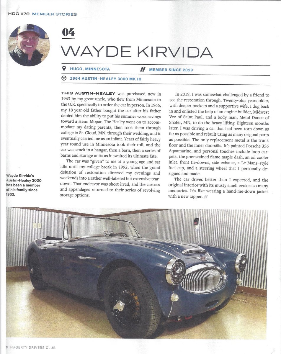 Midwestvee's tweet photo. Check out the “member stories” in the current issue of the Hagerty Drivers Club Magazine 
It was a honor and a pleasure working on the project restoring this piece of history back for all to enjoy! Thank You, Wayde
@VintageAustins @AustinHealeys @BritishCarsUSA  @Hagerty https://t.co/mT7NtYlib0