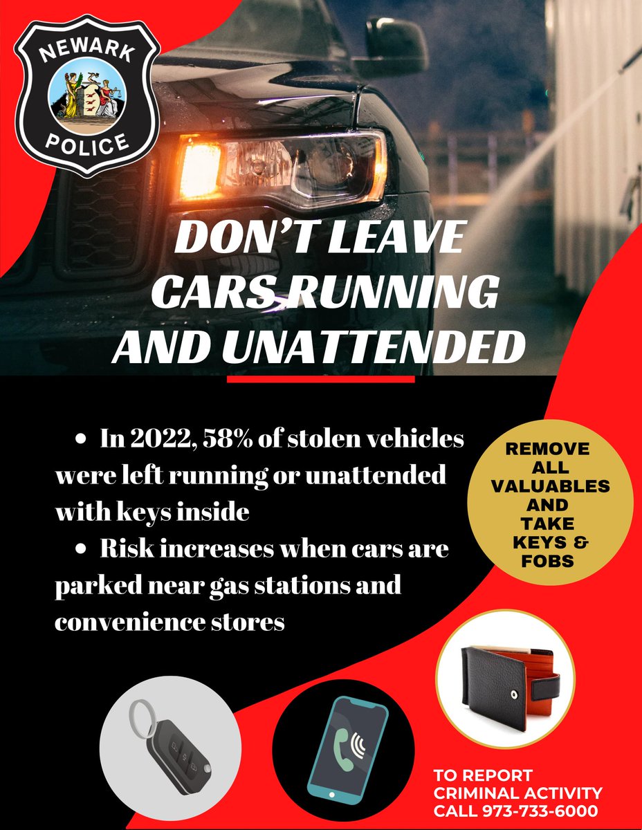 The NPSC is actively engaged in promoting data-informed community engagement programs and activities (see our educational campaign flyer on our website - link in profile) to reduce auto theft victimization in the City of Newark. 

#autotheft #carsleftrunning
#crimeprevention