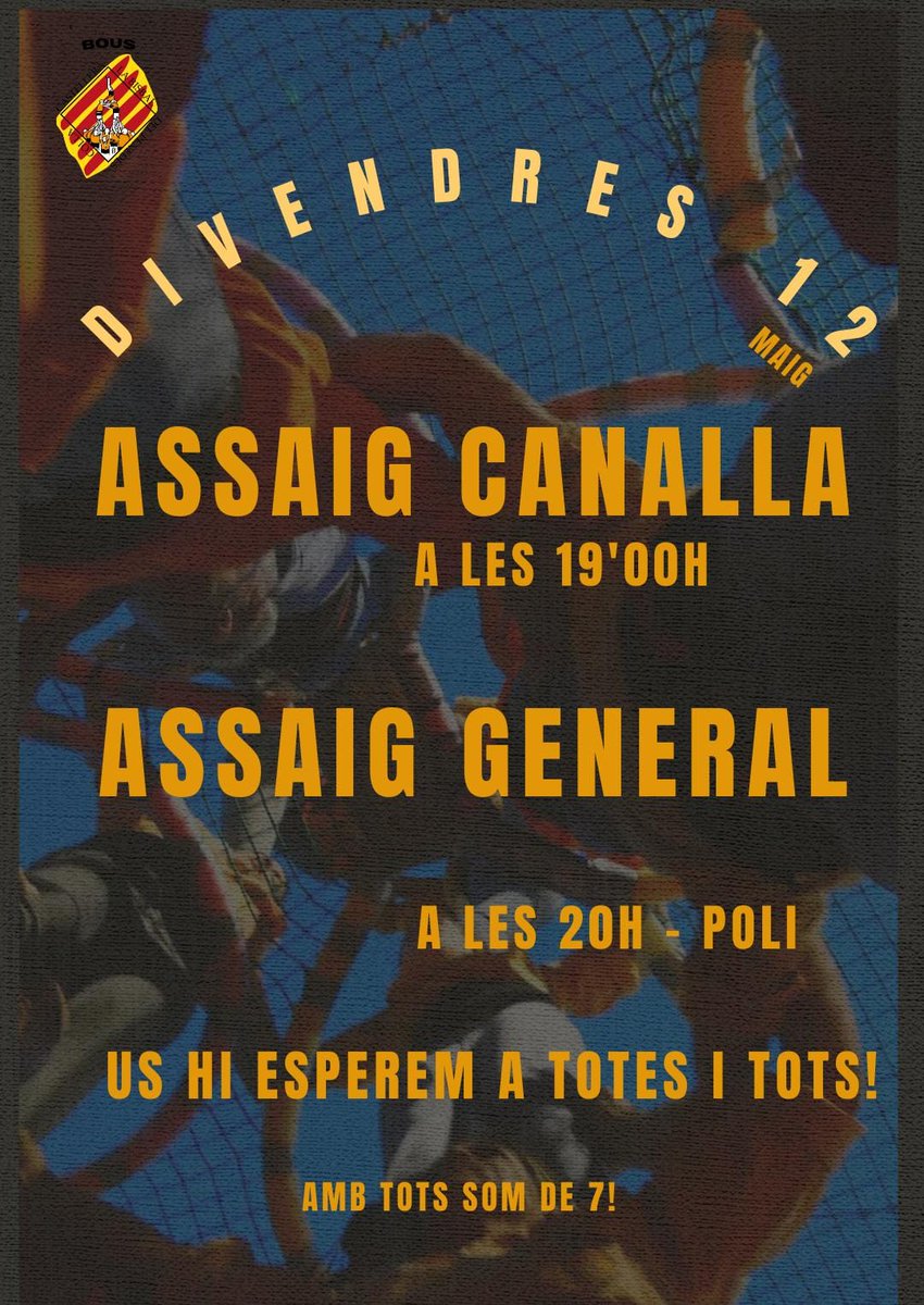 S'acosten les diades a la Bisbal, i per fer els nostres millors castells cal preparar-los a l'assaig! Aquest any volem fer grans coses, ajuda'ns a aconseguir-ho. 

Avui assaig de canalla a les 19h i general a les 20h, al poliesportiu.
