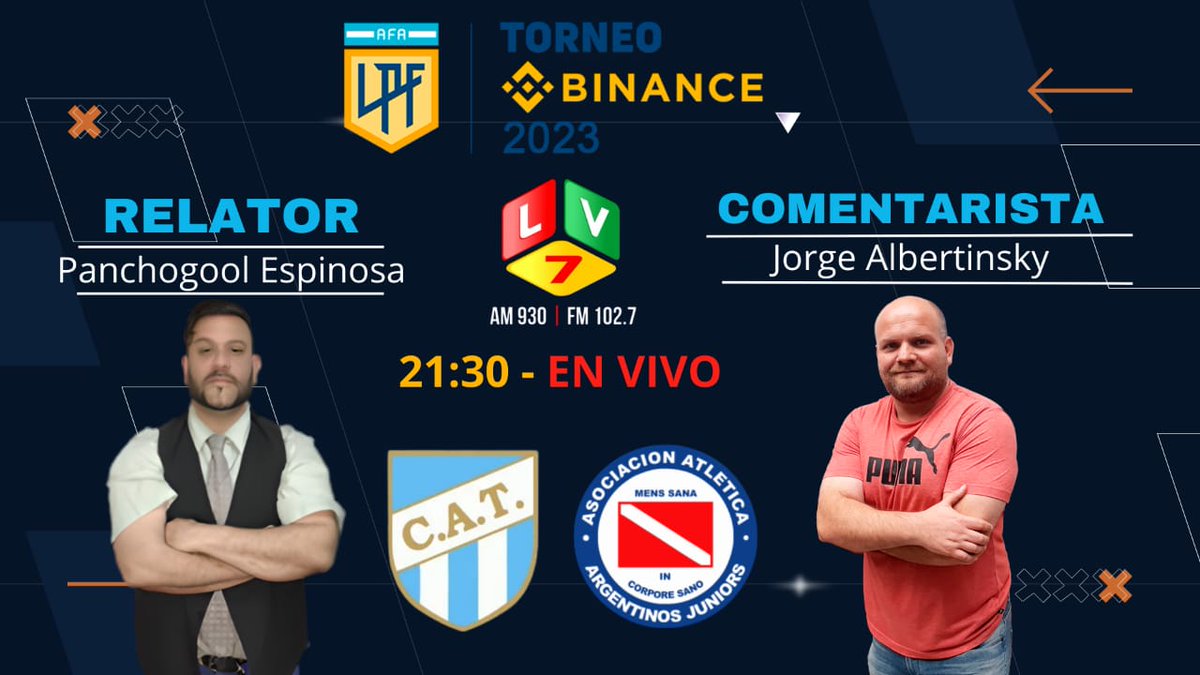 ⚽ Atlético 🆚 Argentinos 

Previa: ⏱️19:30hs

Relata: 
🎤 Panchogool Espinosa
Comenta:
🎧Jorge Albertinsky
Bordes de campo:
🎙️Selene Herrera y Diego Jiménez
Cobertura:
📹 Emilse Ortíz, Sinahí Herrera, Yesica Lazarte Nicolás Ybarra, Luciano Cardozo y Benjamín García