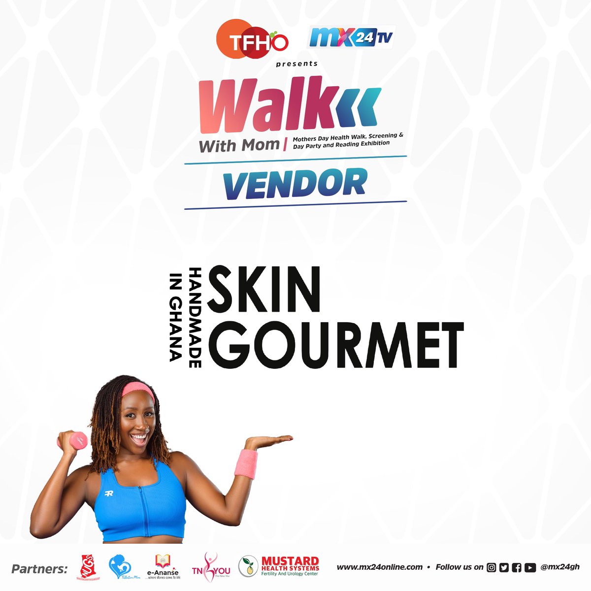 mx24gh's tweet photo. We’re excited to announce @SkinGourmet as a vendor for #WalkwithMom. Skin Gourmet produces RAW Handmade Skincare with ingredients sourced right here in Ghana. Their products will be available for YOU and MOM tomorrow!
#mx24gh #funfearlessfactual #TFHO #MothersDaywithMX24 https://t.co/7IxP3TX20Q
