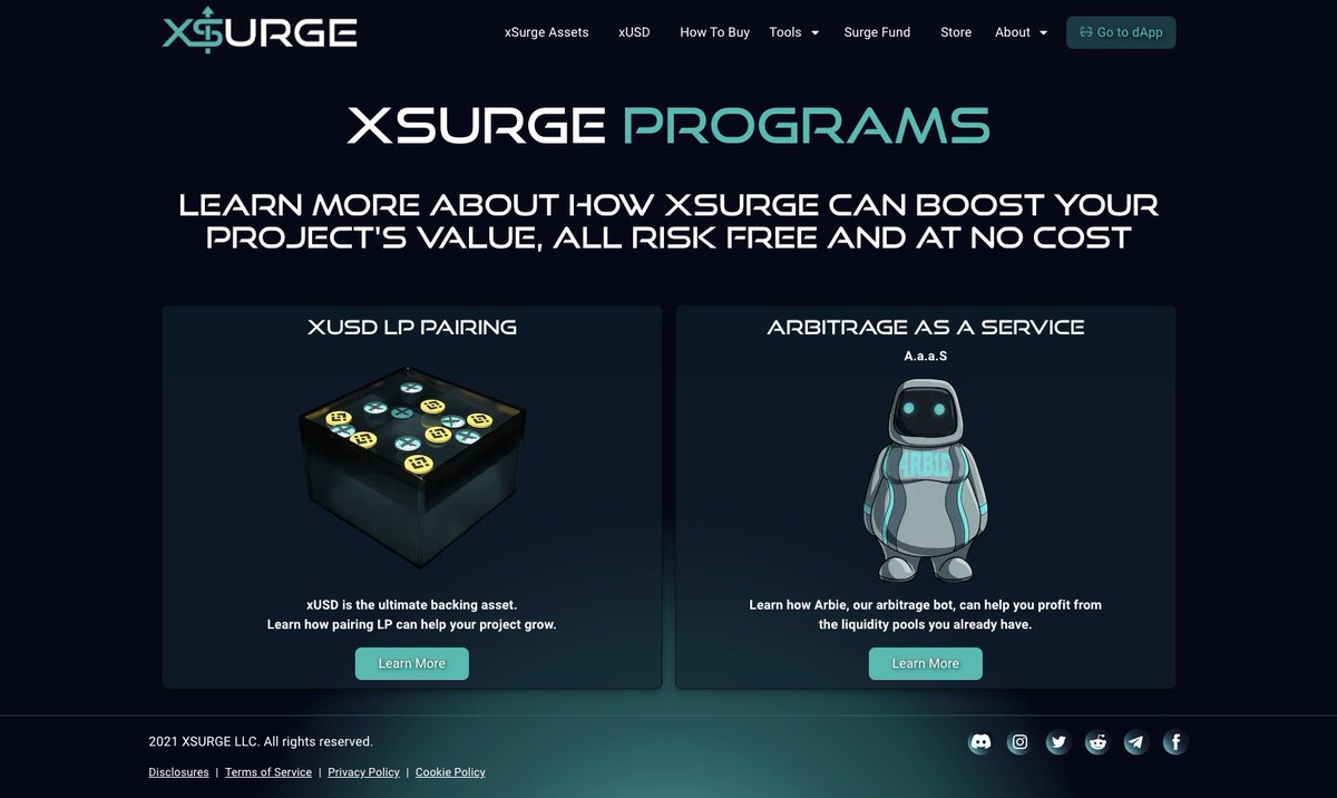 #xUSD is #DeFi's best stablecoin staking protocol and collaborative token. Visit xsurgecrypto.net/programs to learn how #xUSD can benefit YOUR project by either LP pairing or arbitrage services. #BuyTheRise