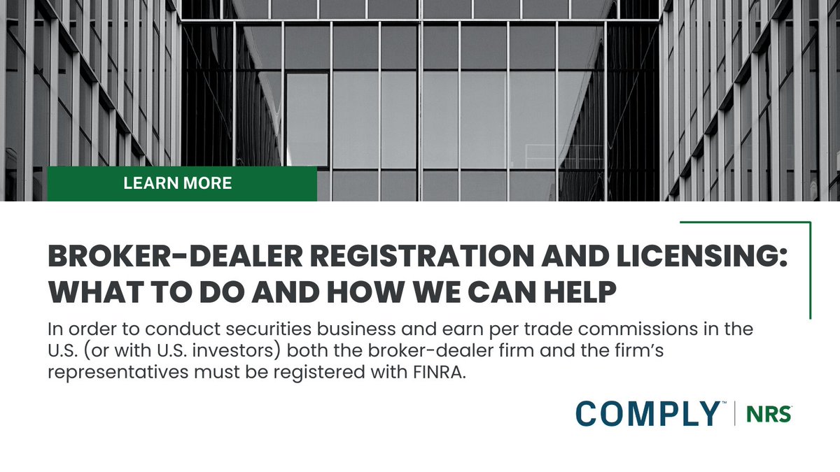 In this blog, <a href="/tweetNRS/">NRS</a> covers how to go about registering and licensing your broker-dealer and its associated RRs and explains how we can help you achieve and maintain compliance with FINRA standards. Learn more. nrs-inc.com/insights/nrs-i…