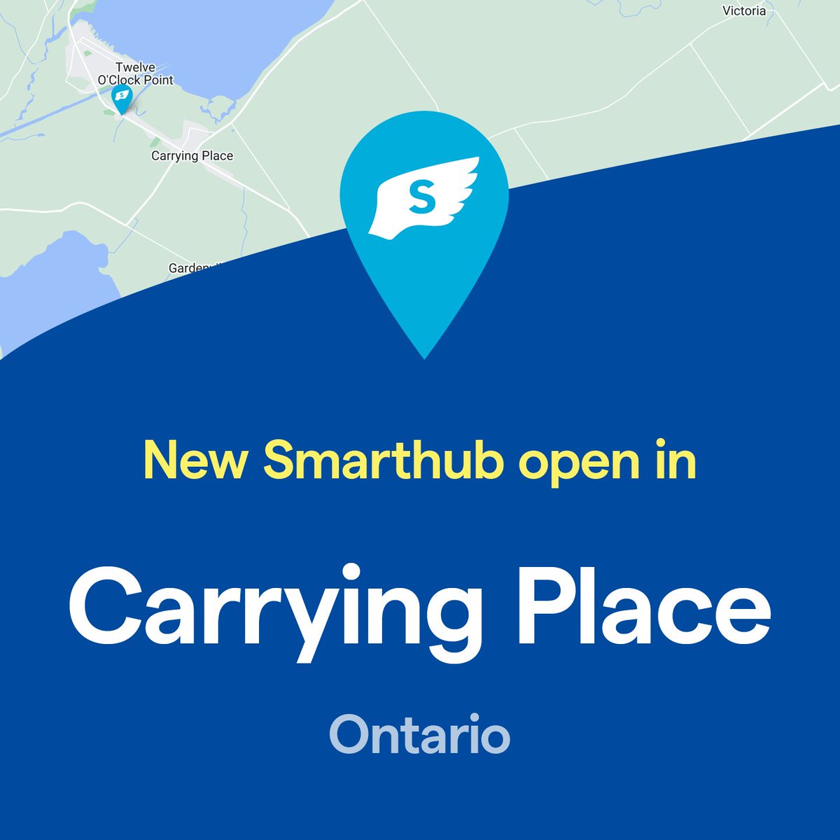 Swiftpost's tweet photo. A new Smarthub is available for residents of Carrying Place, Ontario. Visit https://t.co/S75vnEfFiS to see all 650+ Smarthub locations. #shipmoreforless #dropoff #ontario #swiftpost https://t.co/Q8WpasiOqH