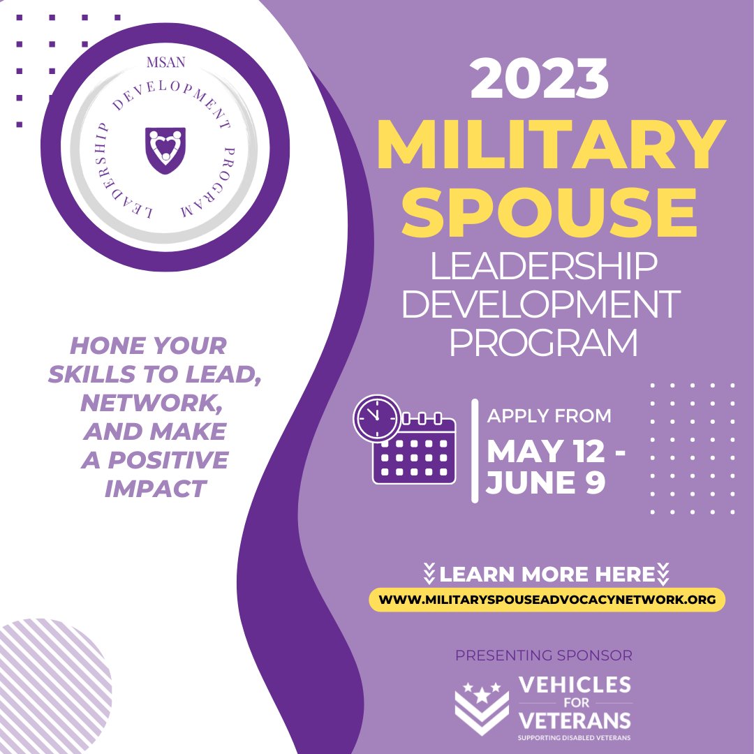 We are excited to announce that this year's Military Spouse Leadership Development Program applications are now OPEN! Apply by June 9.

What are you waiting for? ow.ly/BQZu50OhzMo

<a href="/vehiclesforvets/">VehiclesForVeterans</a> #MSLDP