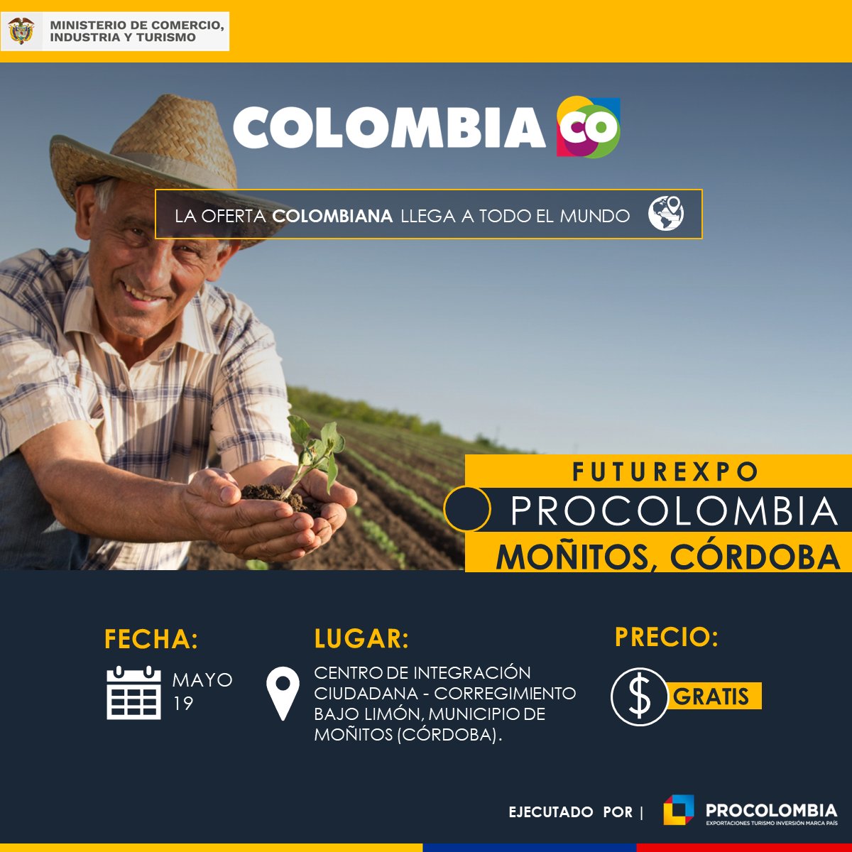 PROCOLOMBIACO's tweet photo. 🚢🌎 #Futurexpo llega a Córdoba, participe en la actividad y  descubra cómo llevar sus bienes y servicios de #OrigenColombiano 🇨🇴 a nuevos mercados alrededor del mundo.

📍 Moñitos, Córdoba
⏰ Desde las 8:00 a.m.

Inscríbase acá y #AtrévaseAExportar ⬇️
https://t.co/Yeb7VPBa4B https://t.co/jez8fHB3fH
