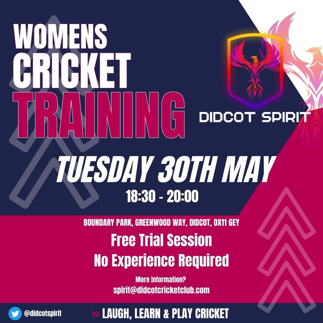 We are excited to announce our first Didcot Spirit women’s training session. This is a fantastic opportunity for women’s of all ages and skill levels to come together, learn and hone their cricket skills.