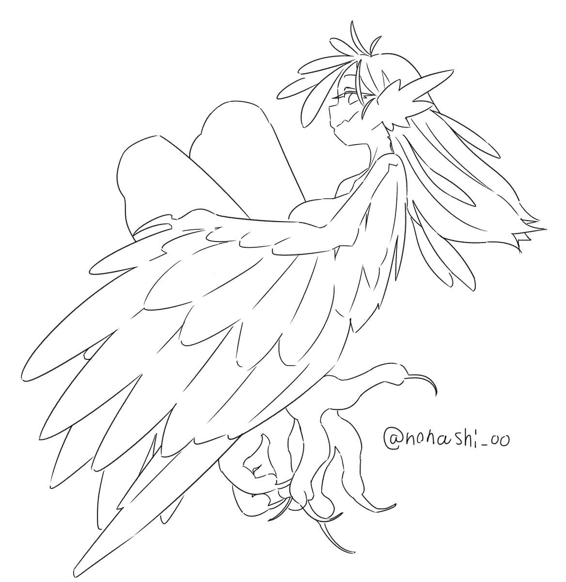 nonashi_00's tweet photo. #人外版深夜の真剣お絵描き60分一本勝負  
「ハルピュイア」
これ…先週のです https://t.co/btaqBhryqV