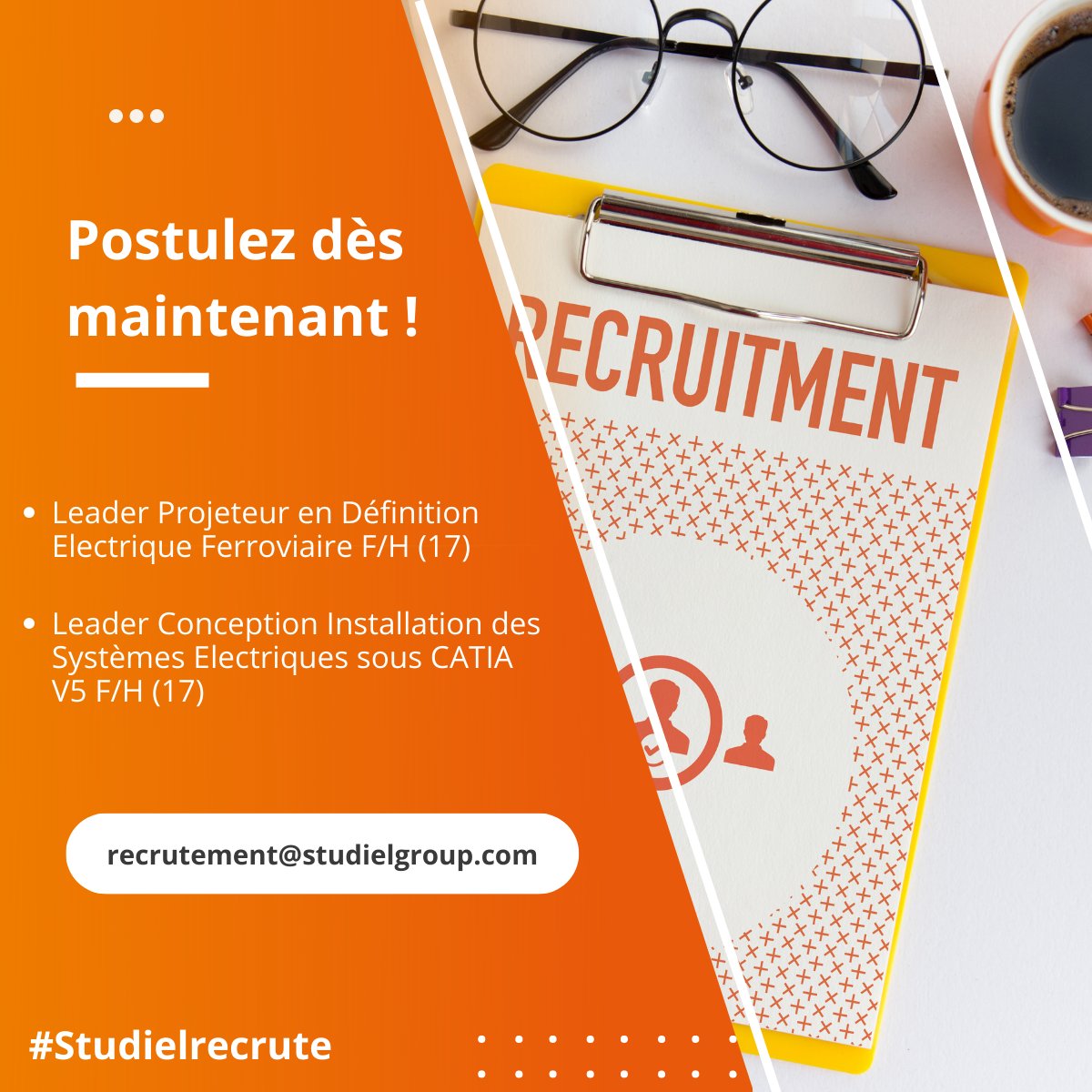 Deux de nos postes sont disponibles sur le secteur de la Rochelle.
Pour en savoir plus :  lnkd.in/dgTuyk7

Intéressé ?
Postulez directement à recrutement@studielgroup.com
Notre équipe recrutement étudiera votre parcours et vous fera un retour au plus vite.

#recrutement