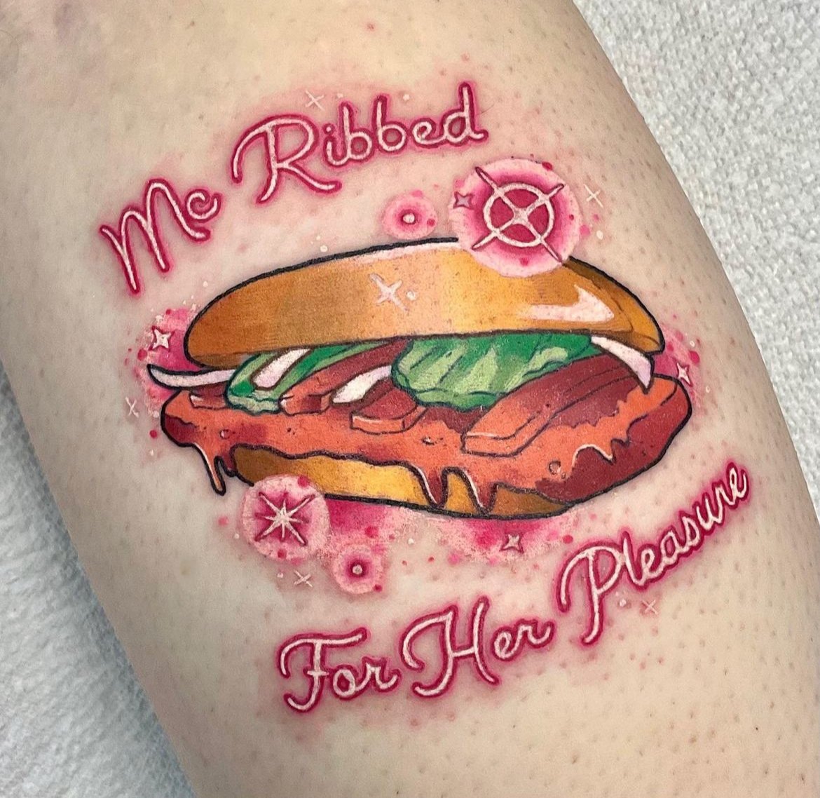 In a parasocial relationship with the McRib 😩 
Artist: stinkyinky.tattoo (on IG)