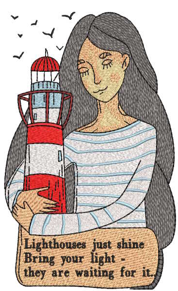 Add the Lighthouses Just Shine embroidery design to creative repertoire. Perfect for nautical-themed projects, this embroidery machine design is a beacon of inspiration! #girl #lighthouse #shine #vest #blacklonghair #embroiderydesign available here embroideres.com/lighthouses-ju…