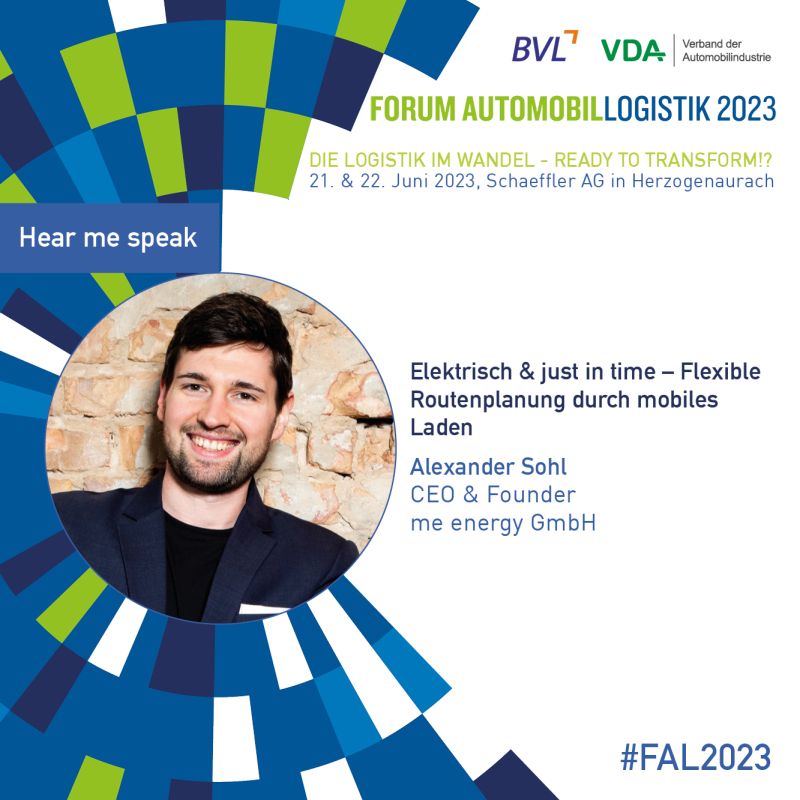 VDA_online's tweet photo. Im Juni geht wieder das Forum Automobillogistik (FAL) von @BVLoffice und VDA an den Start. Mit dabei ist Alexander Sohl, Founder der me energy GmbH. Wir freuen uns auf seinen Vortrag über die Chancen und Möglichkeiten einer mobilen Ladestruktur für EVs.
#fal23 https://t.co/jl6x9HjVS8