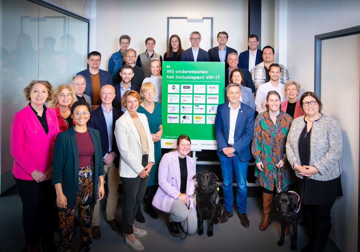 Vandaag namens <a href="/KonVisio/">Koninklijke Visio</a> samen met 15 partners een inclusiepact VIP IT ondertekend. We werken hard aan de omscholing van mensen met een visuele beperking naar een baan in de IT-sector. #watkanwel Met baangarantie!