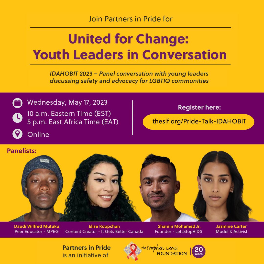 alannafwallace's tweet photo. Join @stephenlewisfdn this International Day against Homophobia, Biphobia, and Transphobia (IDAHOBIT) for a panel conversation, United for Change: Youth Leaders in Conversation.  #IDAHoBiT2023 

🗓️Wednesday, May 17, 2023 @ 10 a.m. (EST) https://t.co/5fa8BqIiCU