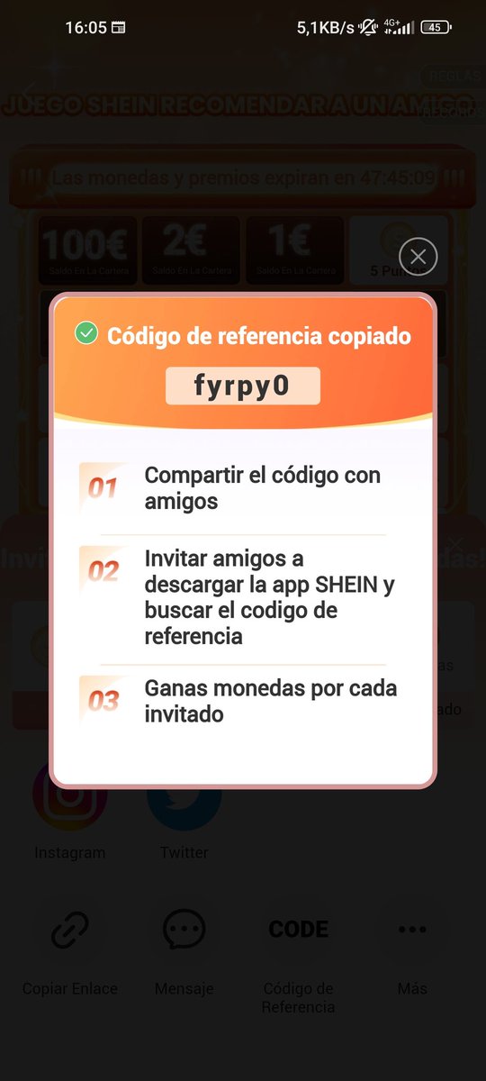 sofik311's tweet image. Con este código podemos conseguir descuentos en shein e incluso 100€ para la cartera de la app 😊 ✌️