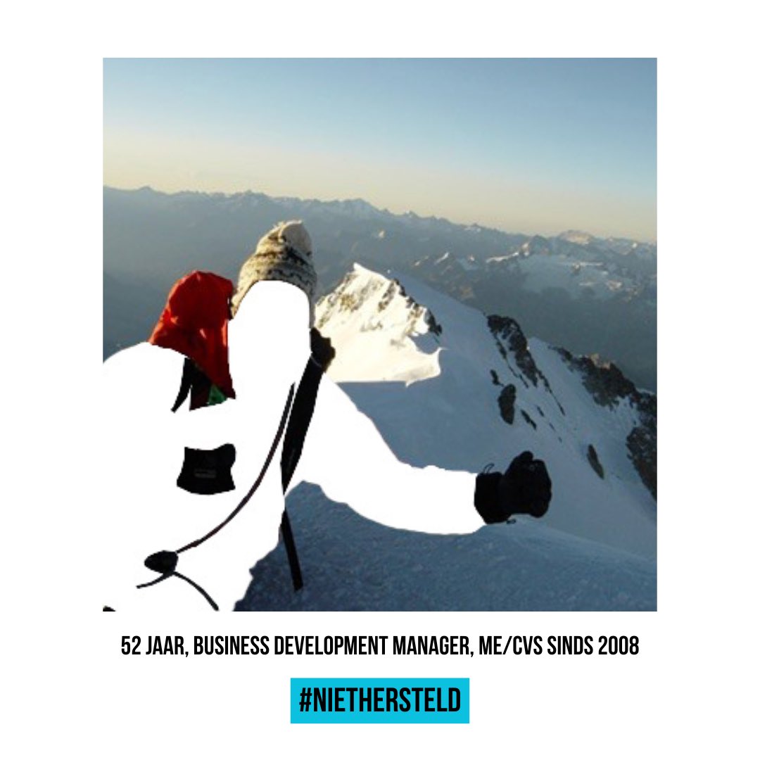 “Ik mis berg beklimmen, hier sta ik boven op de Mont Blanc. Nu kan ik niet meer naar buiten, ik kan niks met mijn 3 tienerkinderen ondernemen, ik kan de kinderen maar twee keer per week zien, en maximaal 30 tot 60 minuten praten.” -

#NietHersteld
#WorldMEDay
#MillionsMissing