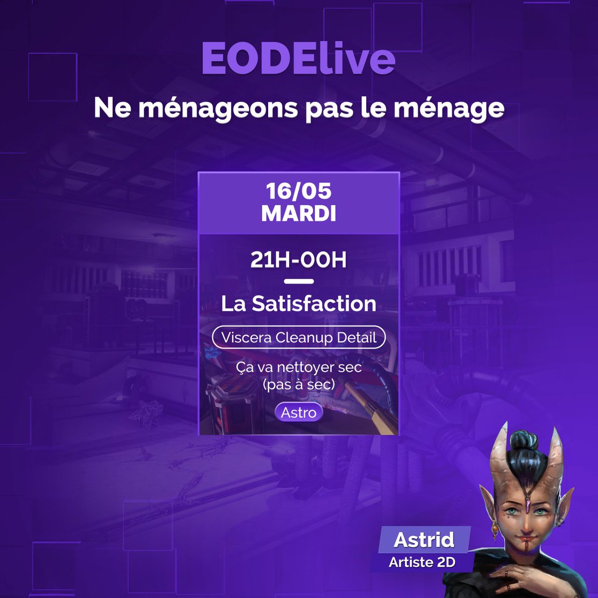 EodeStudio's tweet photo. Demain soir, c'est gros nettoyage de printemps avec Astrid sur #VisceraCleanupDetail. 🧹

On se retrouvera là 🔽
https://t.co/0KGNjckgH5

#live #twitch #clean #letsplay https://t.co/CSyTfDcg38