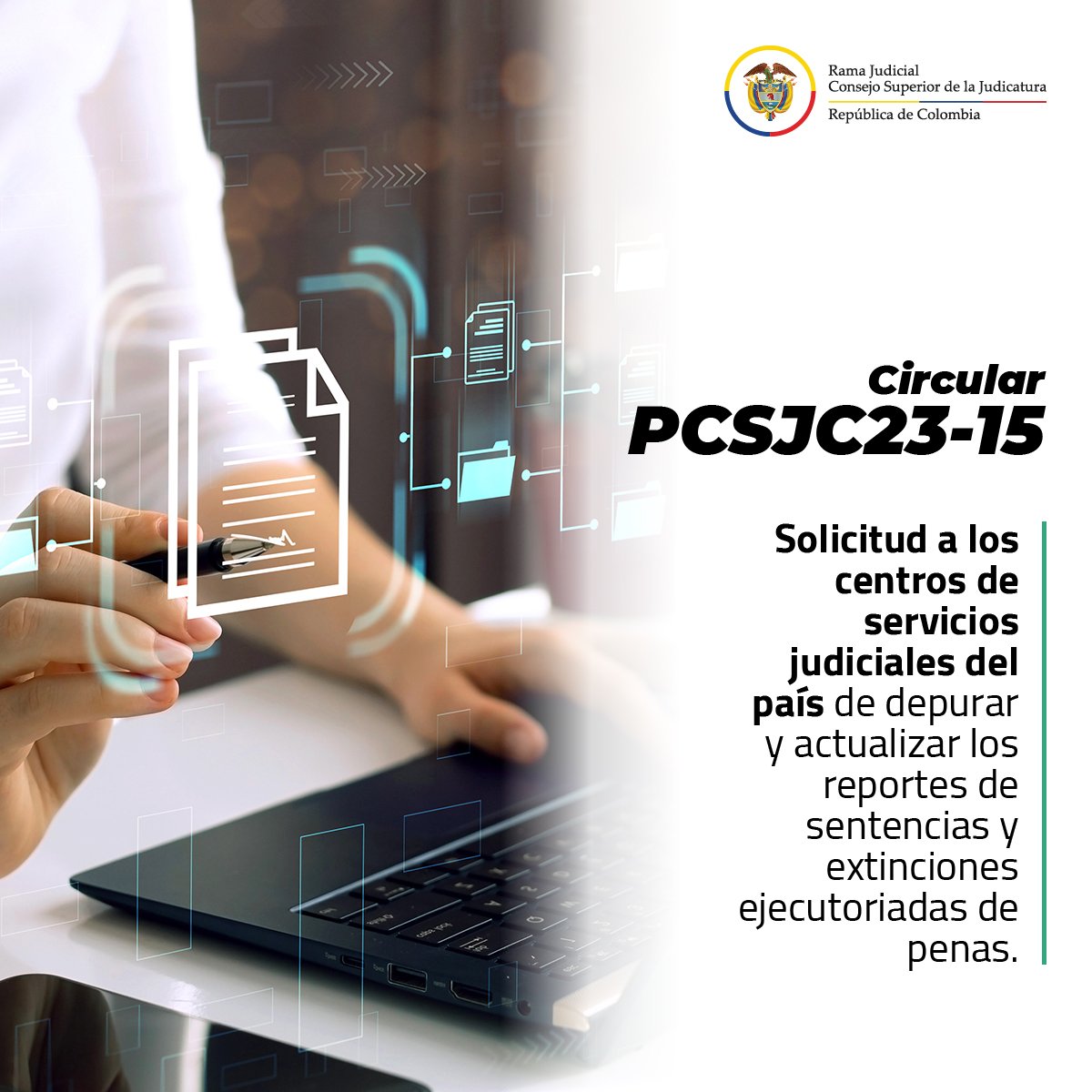 judicaturacsj's tweet photo. #CircularCSJ | El @judicaturacsj solicita a todos los centros de servicios judiciales del país, depurar y actualizar los reportes de sentencias y extinciones ejecutoriadas de penas, y remitir la información a la @Registraduria

👉https://t.co/l9ht1X83RL https://t.co/SDjz6Ikzyc