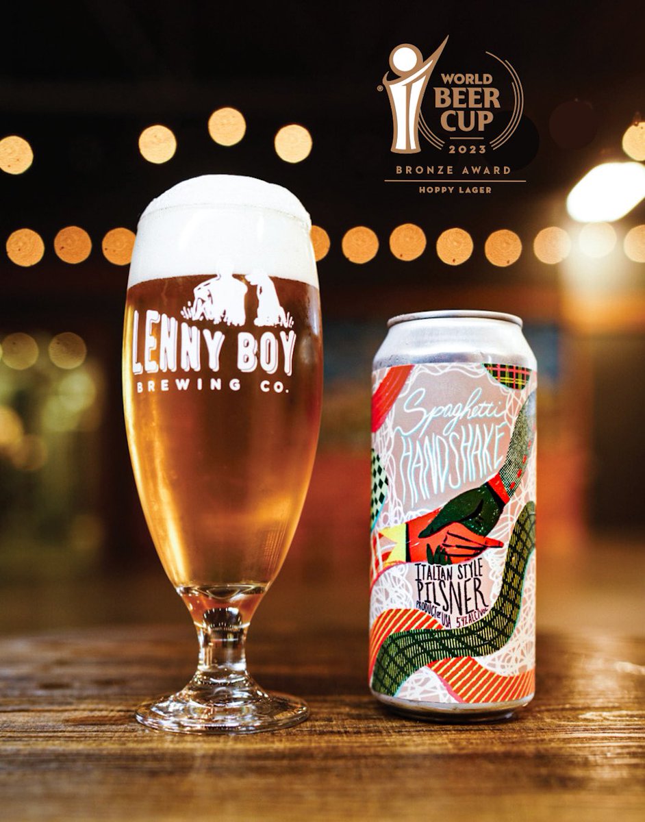 lennyboybrewing's tweet photo. Spaghetti Handshake takes home 3rd out of 168 entries at the World Beer Cup in the Hoppy Lager category 🍻

Props to our brewers for their ever changing brewing techniques and R&amp;D processes to create this world class beer 🤟🏽 https://t.co/QRUkdsSJvG