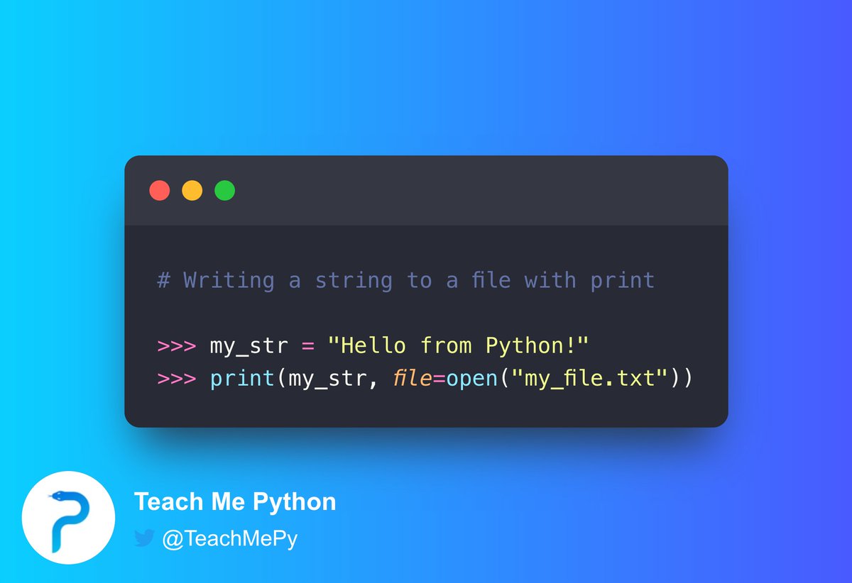 driscollis's tweet image. Did you know you can write to a file using the print() function in #Python?

Here are a couple of examples 🐍🔥: