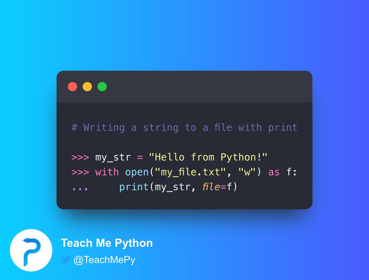 driscollis's tweet image. Did you know you can write to a file using the print() function in #Python?

Here are a couple of examples 🐍🔥: