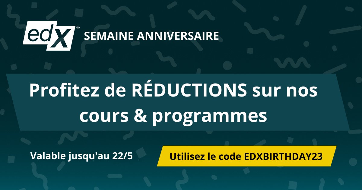🎂 Cette semaine, on fête l'anniversaire de notre partenaire edX ! Profitez d'une réduction de 20% si vous optez pour la trajectoire certifiante de nos cours et programmes grâce au code EDXBIRTHDAY23. 

Retrouvez tous nos cours et programmes 👉 edx.org/school/louvainx