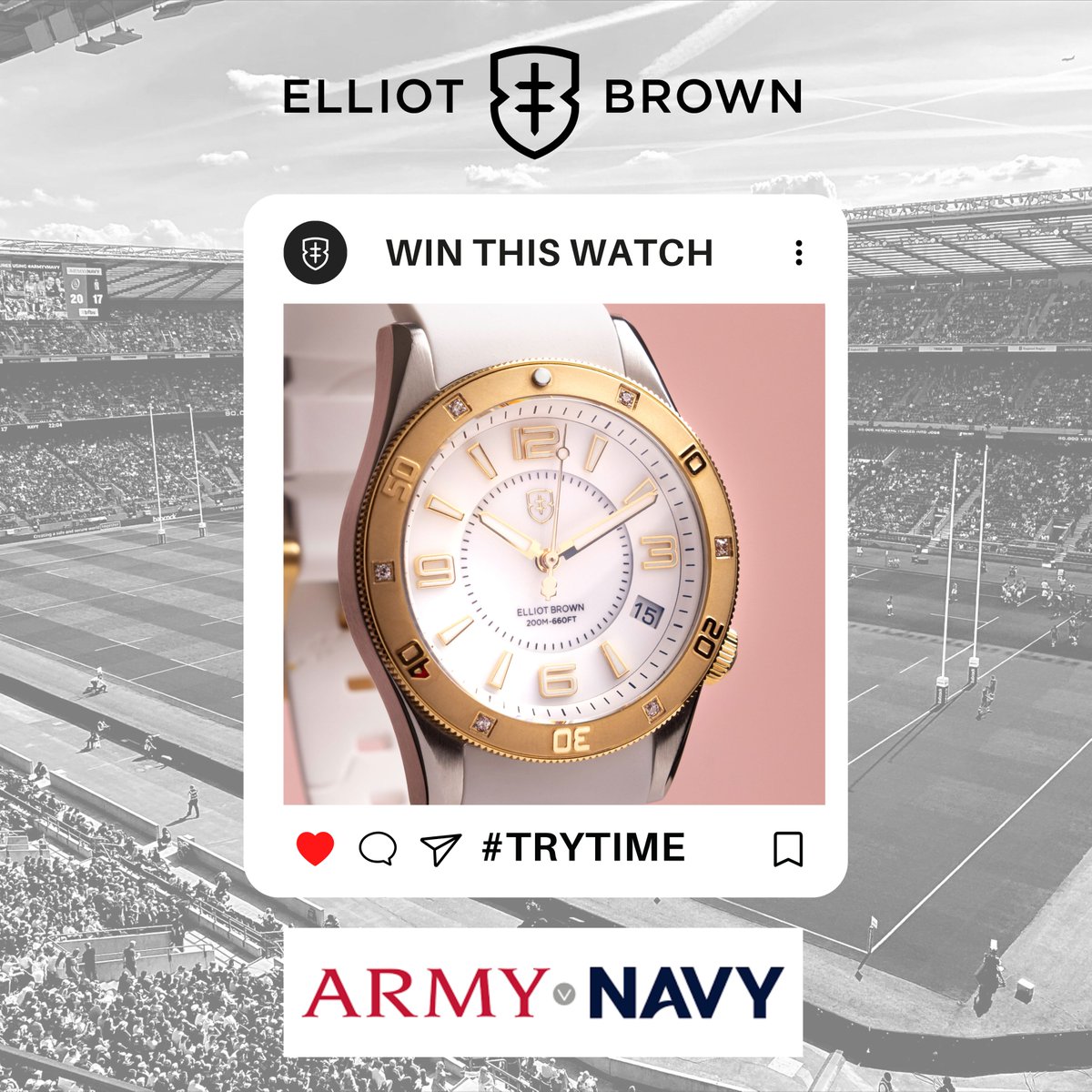#trytime & WIN * Guess the time the first try is scored ; in minutes and seconds, for Men’s and Women’s game. * Use #trytime & leave your guess time in comments stipulating the Men’s or Women’s Game.  * Winners will be announced after each game, closest answer wins #armynavy